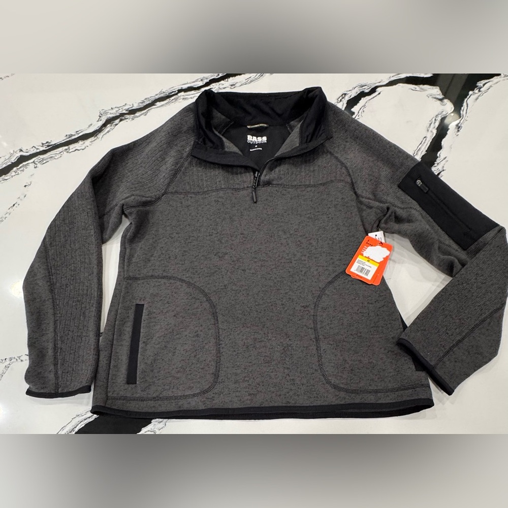 Bass Outdoor Women’s Mixed Media Quarter Zip Sweater Fleece Pullover Gray M NWT